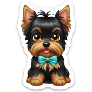 black puppy yorkshire terrier with bow sticker