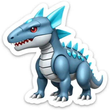 Futuristic soft smooth glossy metallic white and cyan Tyrunt-Aggron-Axew-fusion sticker