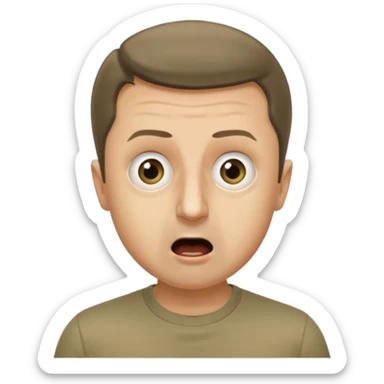 generate an emoji of Vladimir Zelensky in a khaki T-shirt. the emotion of intense surprise from fear. 4 different options sticker