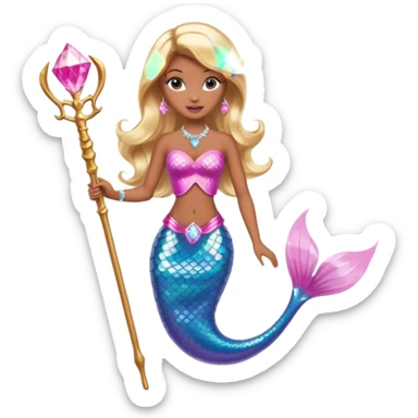 Brown skin blonde hair barbie mermaid with pink diamond tail and wand  sticker