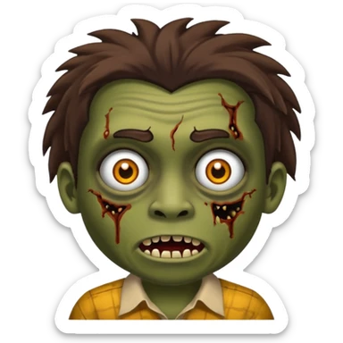 Um garoto zombie de cabelo castanho escuro, com o cabelo chegando no pescoço, com olhos castanhos esverdeados, de camisa branca sticker