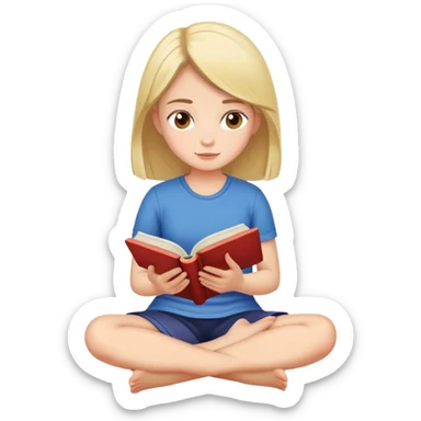 girl reading a book sitting cross-legged sticker