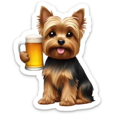 Yorkie with a beer  sticker