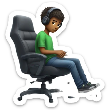 a boy sitting on a gaming chair playing video games on a pc with a keyboard and mouse and is streaming at the same time sticker