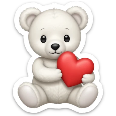 White teddy bear with a heart sticker