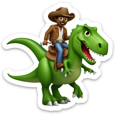 Cowboy on a dinosaur holding a green pepper  sticker