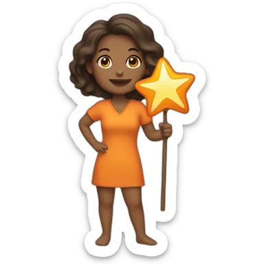 brown woman holding a orange star wand sticker