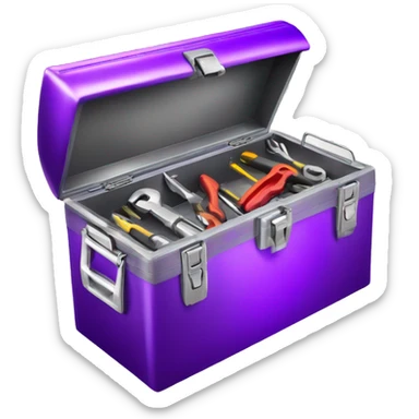 Realistic metallic purple tool box with top open and tools inside of it isolated.  sticker