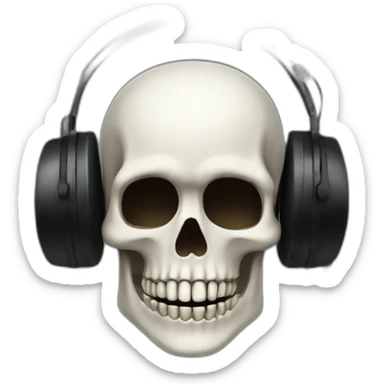 Skeleton mask with a long black mask underneath it and headset with a microphone sticker