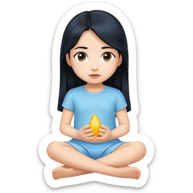 mini girl long black hair light blue outfit sitting down sticker