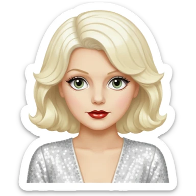 Jean Harlow with platinum blonde hair, white sequin outfit sticker