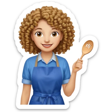 woman with curly hair in blue apron sticker