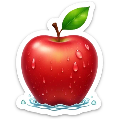 Cinematic Realistic Apple Emoji, Fresh and vibrant, with a crisp, red skin glistening with droplets of water. The smooth, shiny surface catches the light, while the green stem adds a natural touch. Soft glowing outline, capturing the essence of health, sweetness, and freshness in a crisp apple! sticker