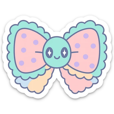 coquette bow with frills and polka dots, playful and cute, pastel palette sticker