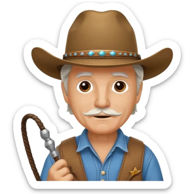 Give this emoji 🤠 a whip make it an old white guy with a whip  sticker