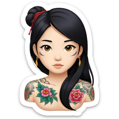 Asian girl with long black hair and tattoos sticker