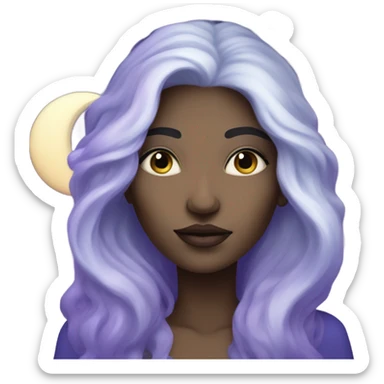 white mystical woman with sparkling galaxy hair with moon and stars in purple and blue shades sticker