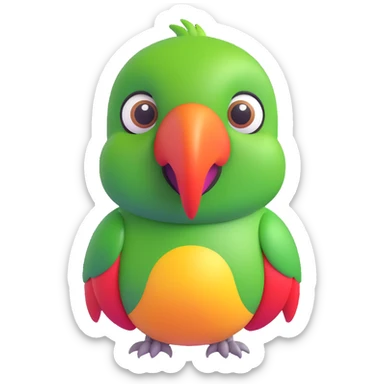 animated parrot, bright colors, cheerful expression, 3D emoji style sticker