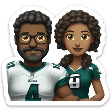 Heavy Brown guy with beard mustache and brown girl with glasses and her hair in a bun in Philadelphia eagles clothes holding hands sticker