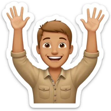 Guy laughing with hands in the air sticker