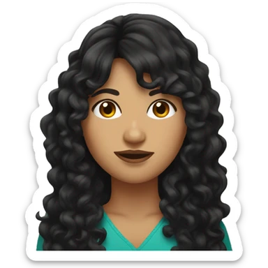 Mexican woman with long black curly hair and bangs  sticker