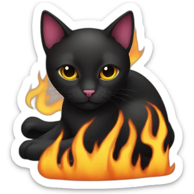 black cat sat on a flame sticker