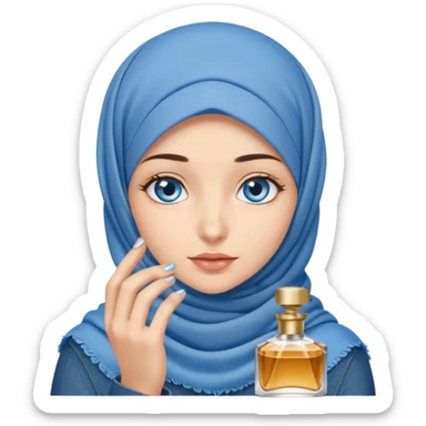 Turkish beautiful finish Konya girl blue eyes with denim hijab smells perfume on the floor  sticker