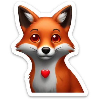 dark red fox face with tiny red heart instead of eyes sticker