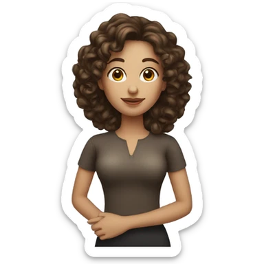 round brunette woman with long curly hair sticker