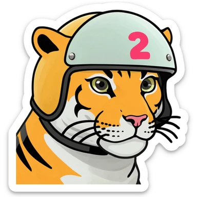 Tiger wearing a helmet with stickers standing up and vacuuming  sticker