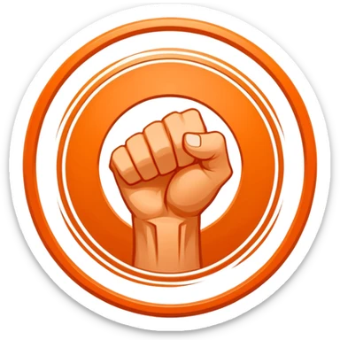 An emblem symbolizing striking martial arts, featuring a clenched fist in the center surrounded by dynamic lines representing speed and power. The background includes subtle elements of a combat ring and traditional martial arts symbols. Transparent background. sticker