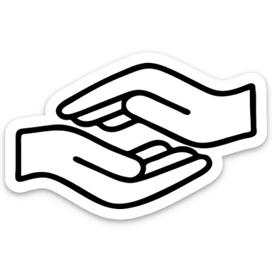 icon of two hands gently touching, abstract and tasteful, minimal outline, black line icon sticker