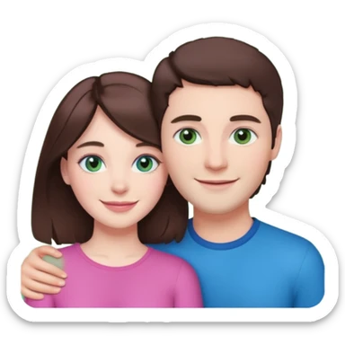 pink polaroid photo of a couple thats white with brunette hair blue and green eyes sticker