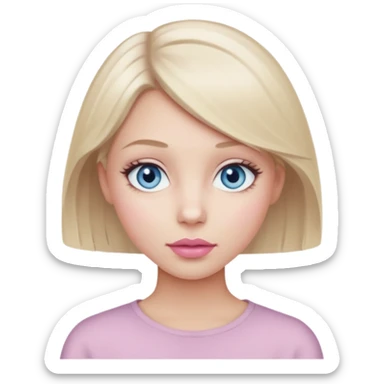 girl with medium-short light ashy blonde hair, grayish-blue eyes, pale pink neutral skin tone, light mauve-pink lips sticker
