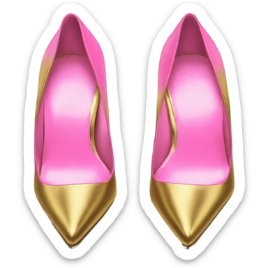 Realistic isolated top view of a pair of metallic gold and metallic bubblegum pink pointed toe high heel shoes. sticker