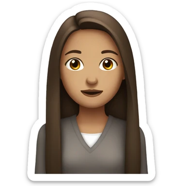 girl with straight long brown hair, brown eyes, music sticker