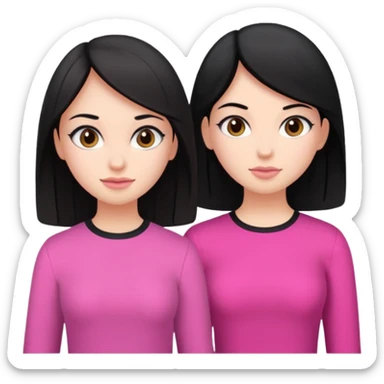 two girls one is brunette in black clothes one is white skinned one is black haired in pink clothes sticker