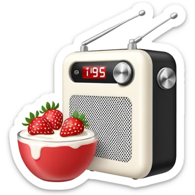 radio speaker with yogurt bricks and strawberries sticker