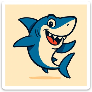 a shark in a playful cartoon style, simple and bold sticker