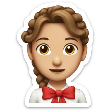 Girl with brown hair and a red bow nd ponytale sticker