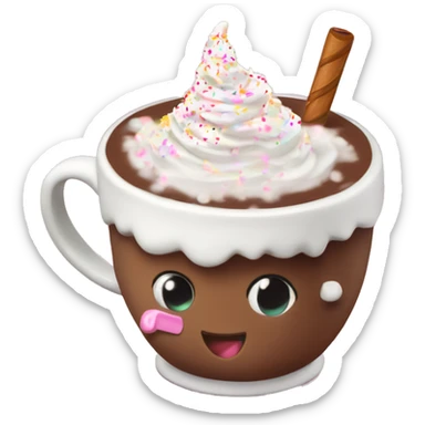 cute hot coco mug that’s pink with marshmallows and whip cream with sprinkles  sticker