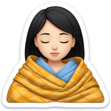 girl with black hair and light skin sleeping with a blanket onemoji sticker