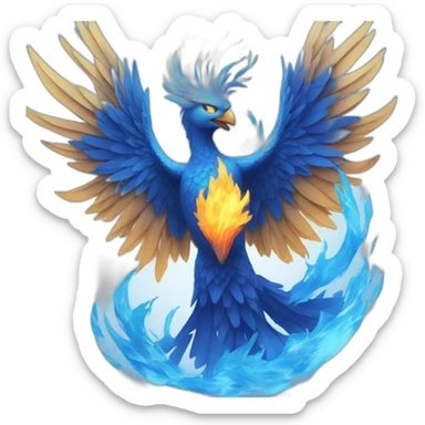 Blue phoenix rising from blue flames sticker
