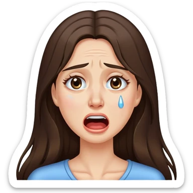 Very long hair Brunette with white skin crying tears happy sticker