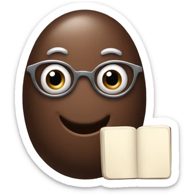 Create an animated, oval-shaped chocolate truffle with expressive eyes, holding a notebook and ready to take an order! sticker