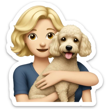  Short-Blonde-haired woman hugs her Poodle-Black-dog sticker