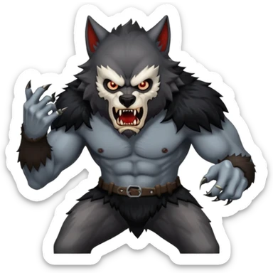 Create an emoji of Werewolf half bodied till waist sharp nails angry face black  sticker