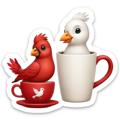 Happy cardinal bird with a dove and a cup of coffee sticker