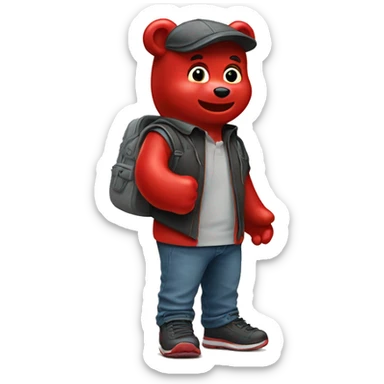 A red gummy bear with a shoe in his hand sticker