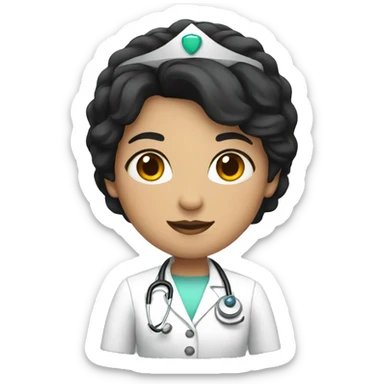 Female doctor with black hair and a crown sticker